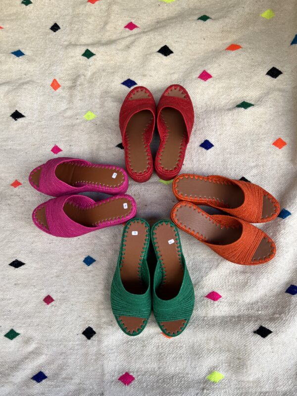 Womens Raffia Open Toe Slide Sandal Platform Wedge Heel Slip-On handmade in morocco